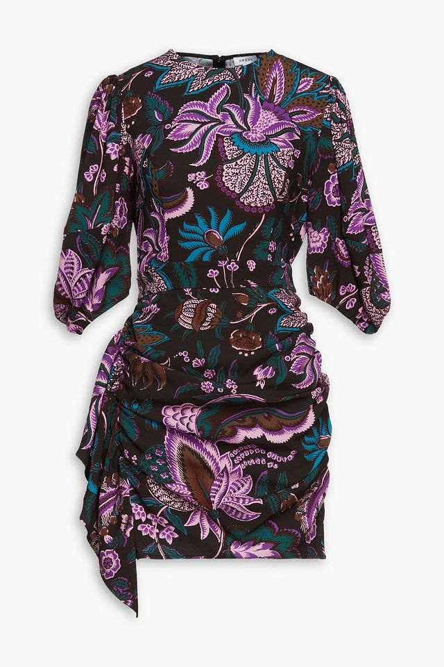 Pia ruched floral-print crepe mini dress