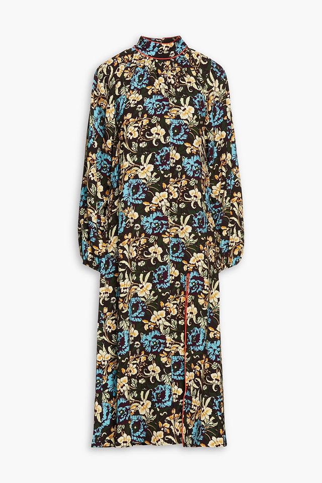 Page gathered floral-print crepe midi dress