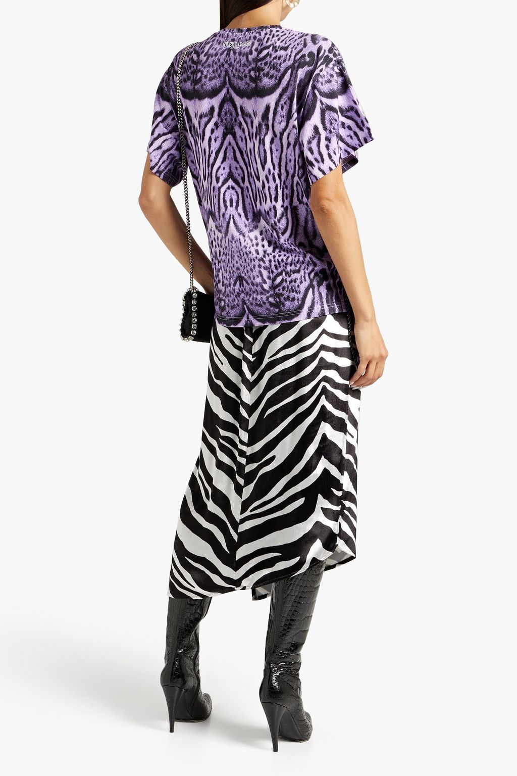 ROBERTO CAVALLI Appliquéd leopard-print stretch-cotton jersey T-shirt
