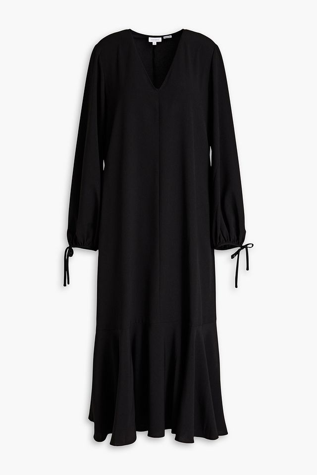 Ami fluted crepe de chine midi dress