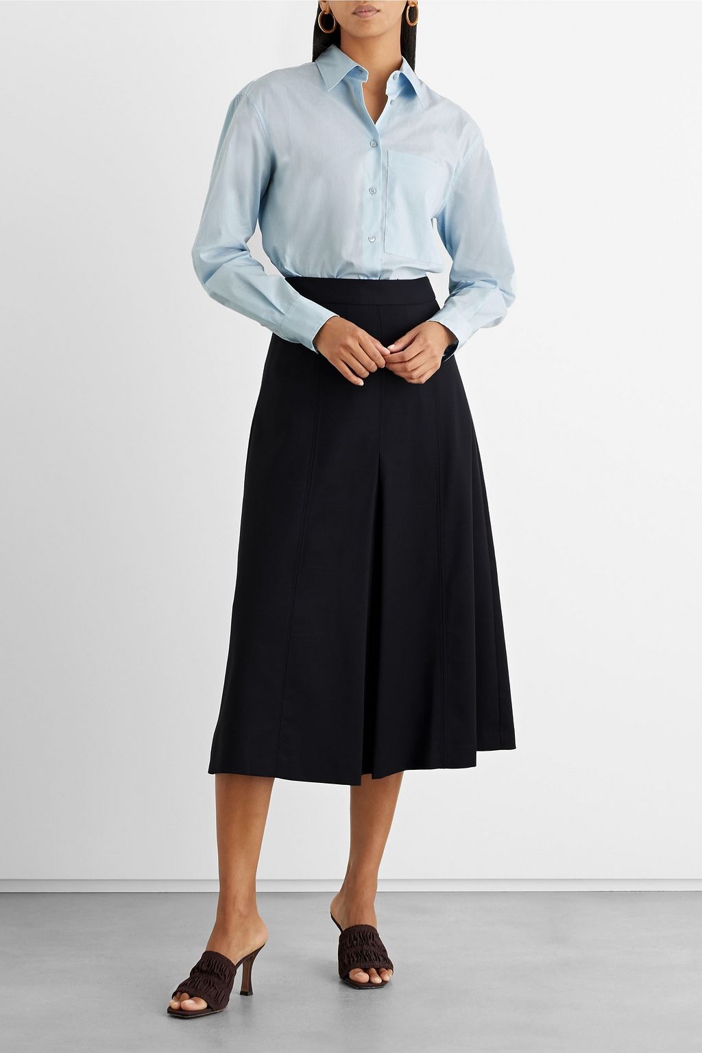 IRIS & INK Audrey Midirock aus Twill aus einer Wollmischung mit Falten