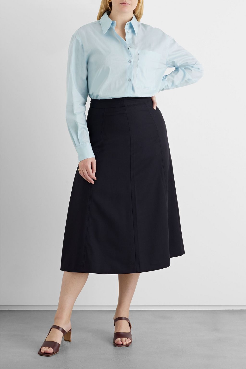 IRIS & INK Audrey Midirock aus Twill aus einer Wollmischung mit Falten