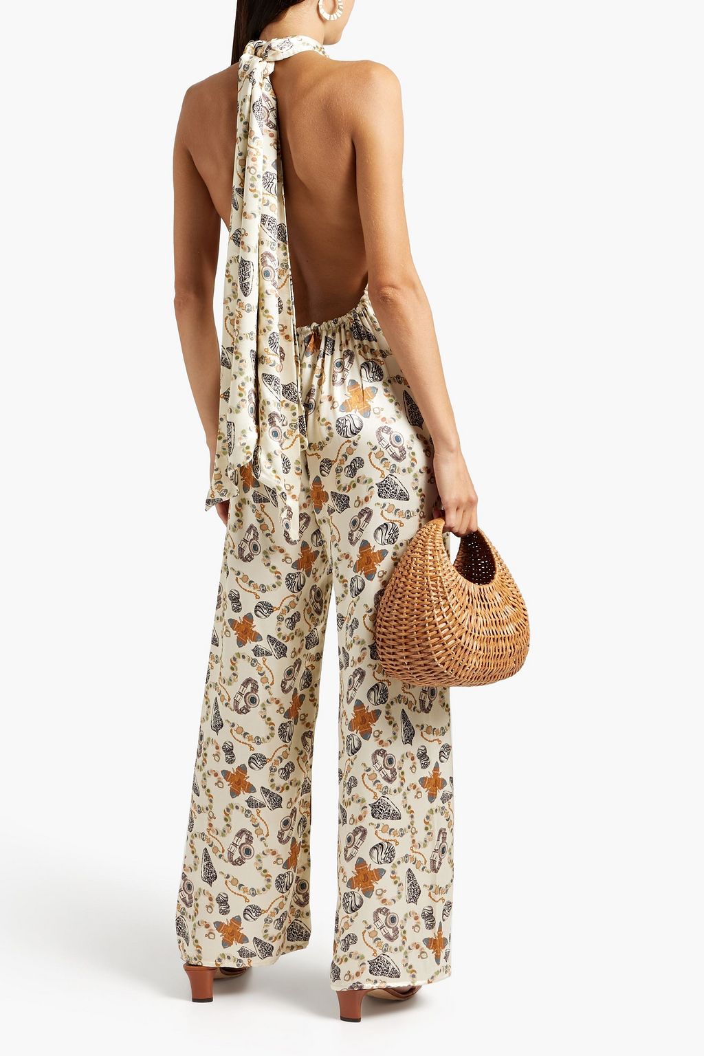 SENSI STUDIO Printed satin halterneck wide-leg jumpsuit