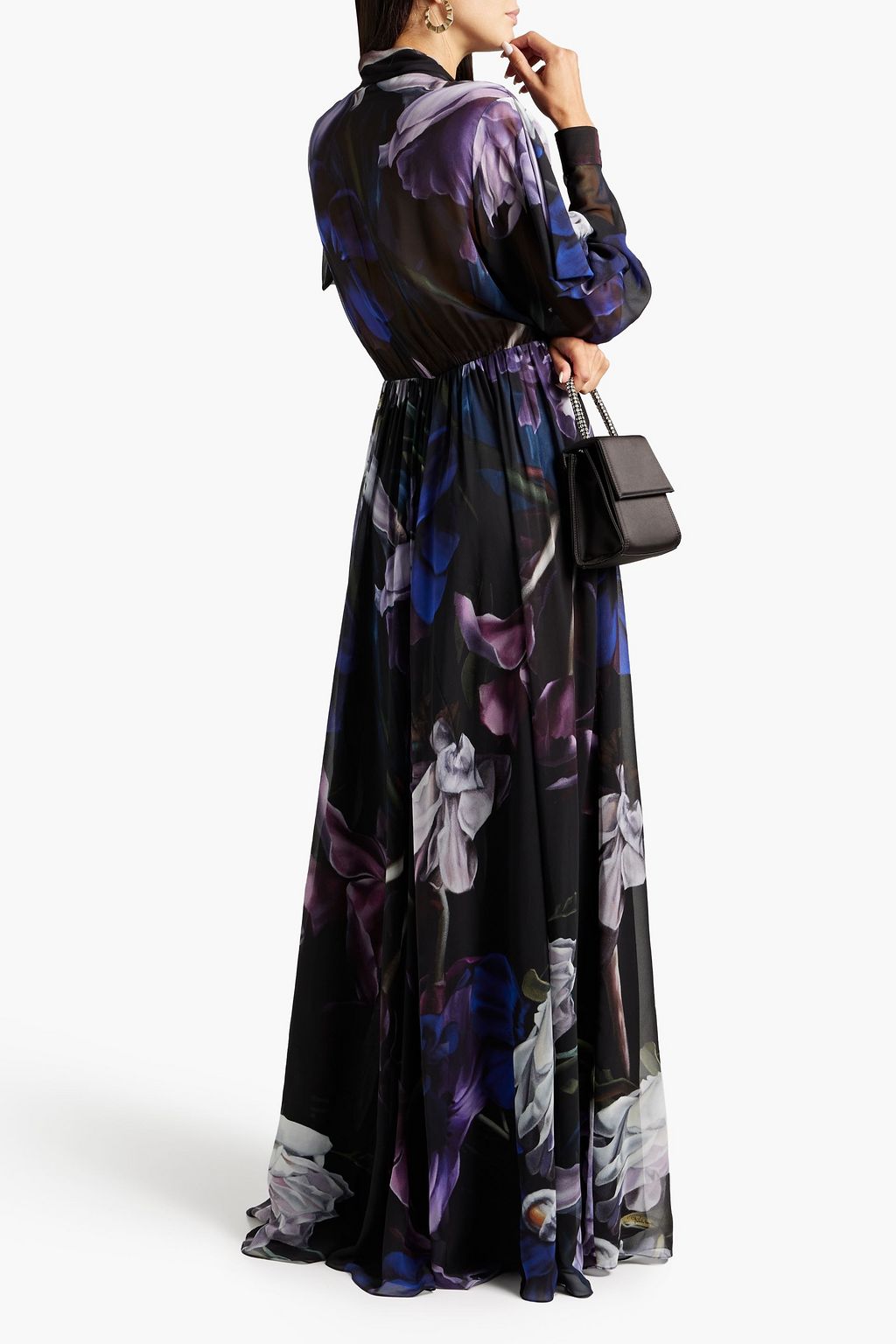 ROBERTO CAVALLI Pussy-bow floral-print silk-chiffon maxi dress
