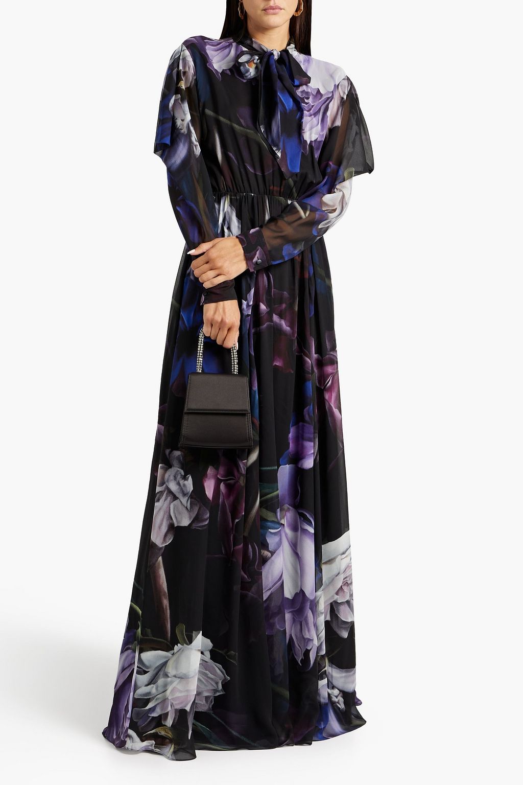 ROBERTO CAVALLI Pussy-bow floral-print silk-chiffon maxi dress
