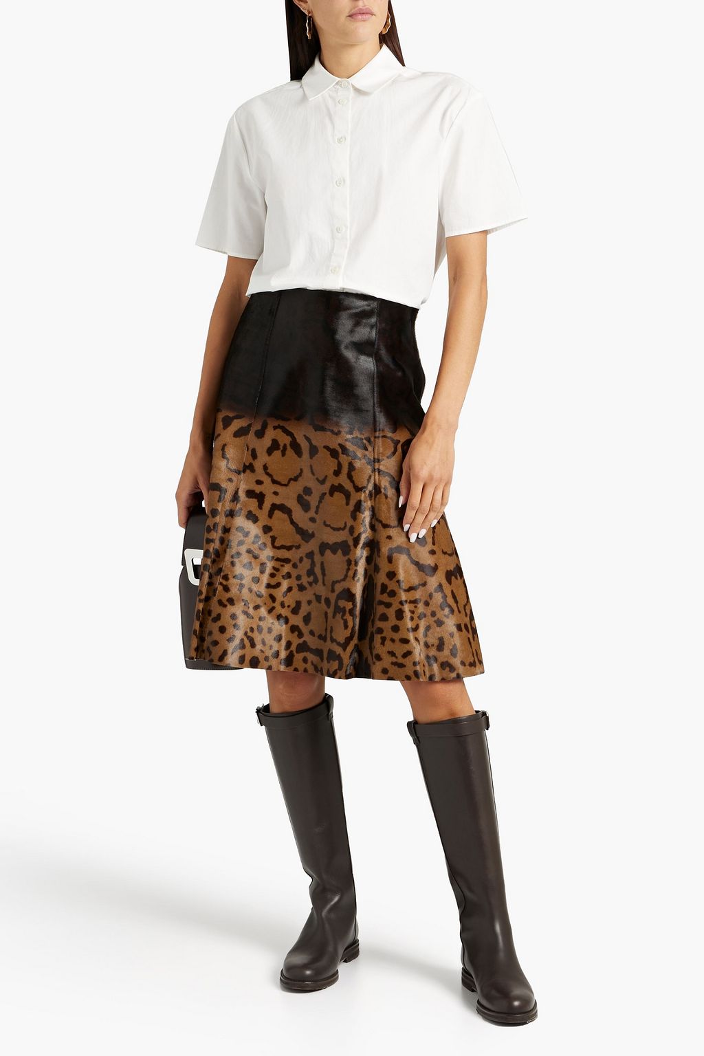 FERRAGAMO Pleated dégradé leopard-print calf hair skirt
