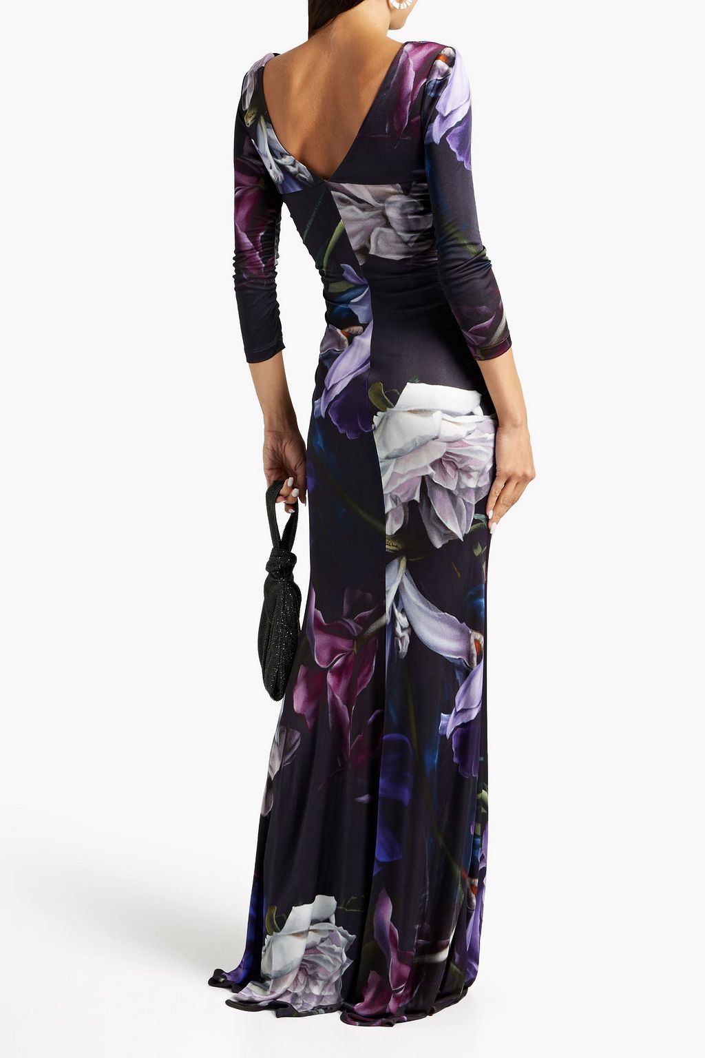 ROBERTO CAVALLI Ruched floral-print jersey maxi dress
