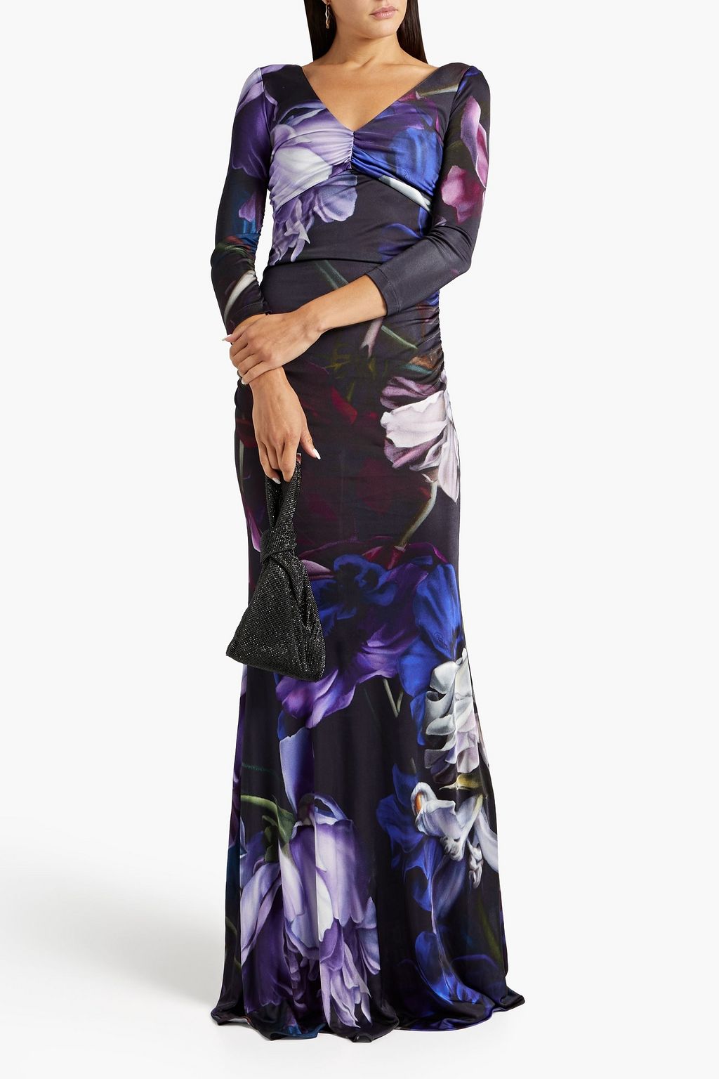 ROBERTO CAVALLI Ruched floral-print jersey maxi dress