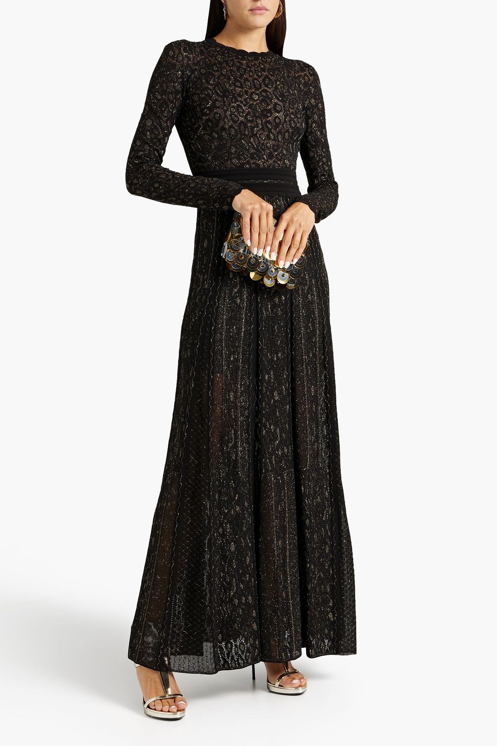 ROBERTO CAVALLI Metallic pointelle-knit maxi dress