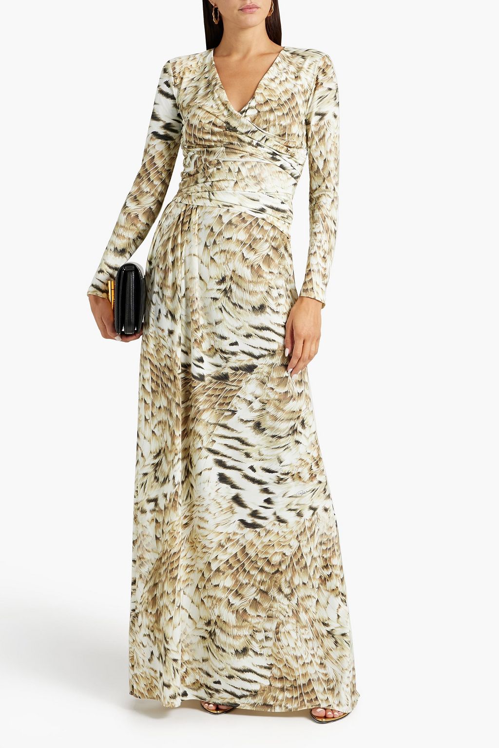 ROBERTO CAVALLI Draped printed jersey maxi dress