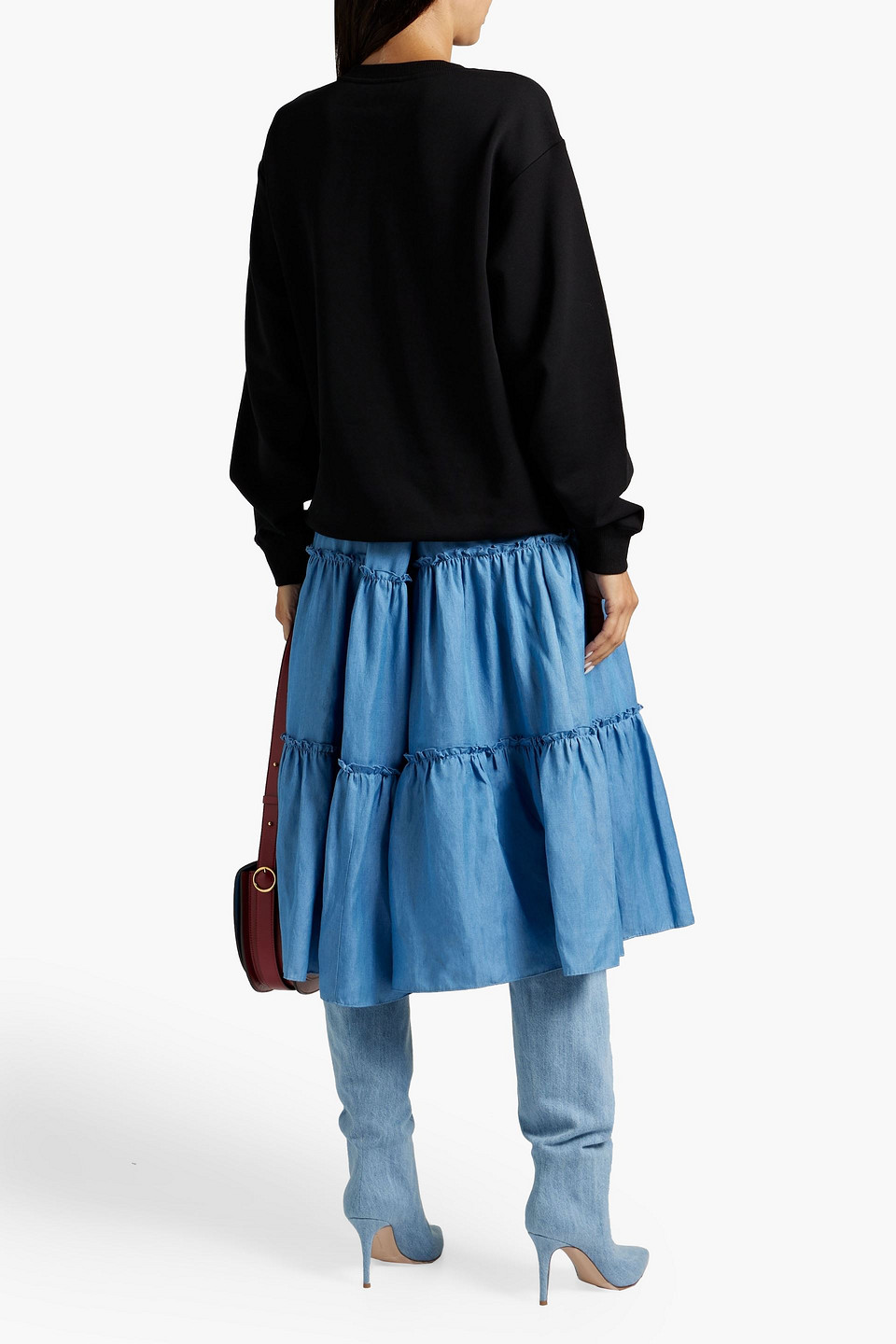 Shop Jason Wu Tiered Twill Midi Skirt In Light Blue