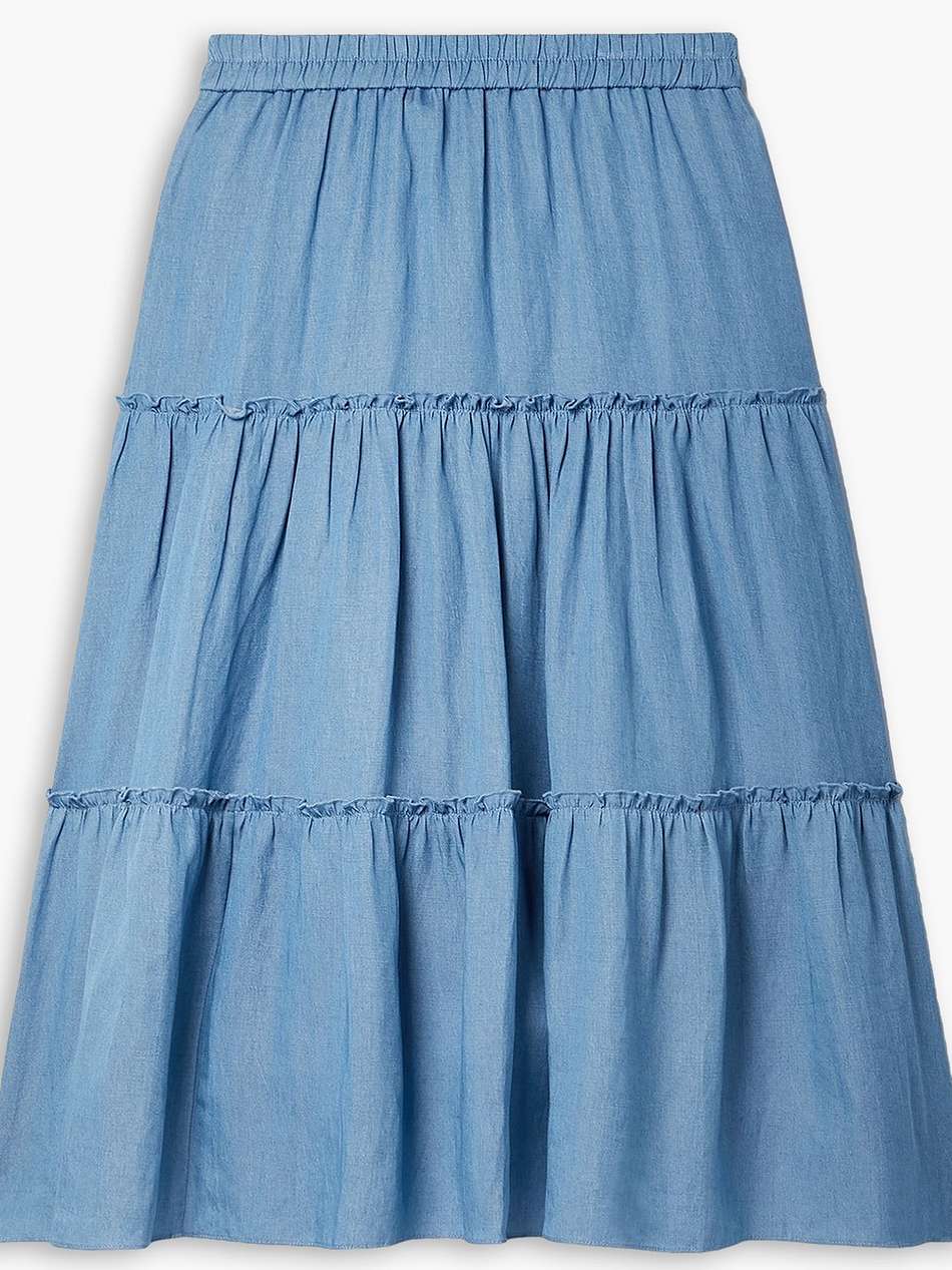tiered twill midi skirt