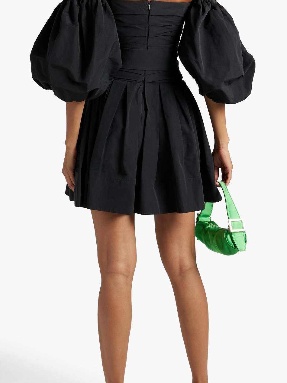 off-the-shoulder belted cotton-blend taffeta mini dress