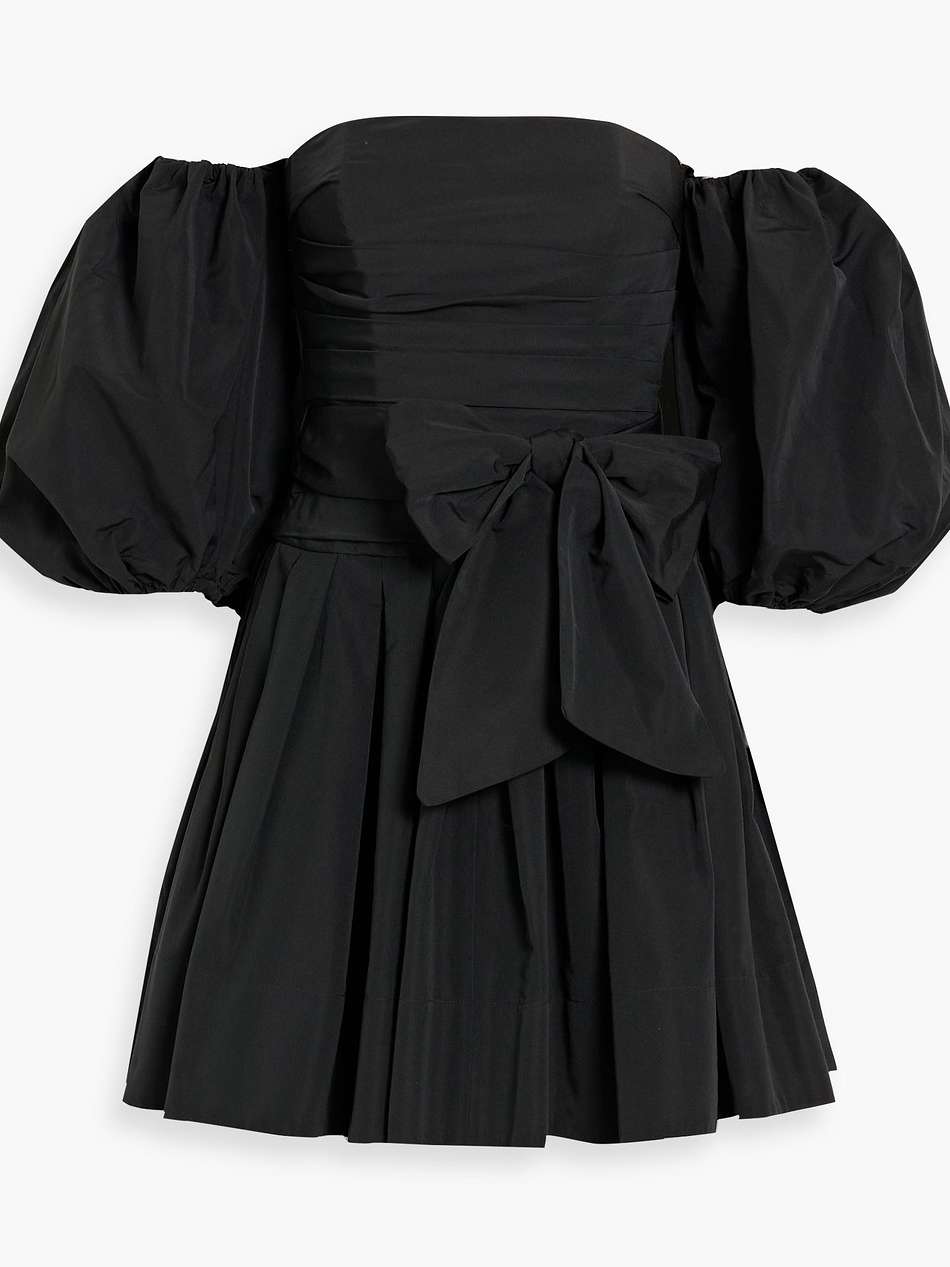 off-the-shoulder belted cotton-blend taffeta mini dress