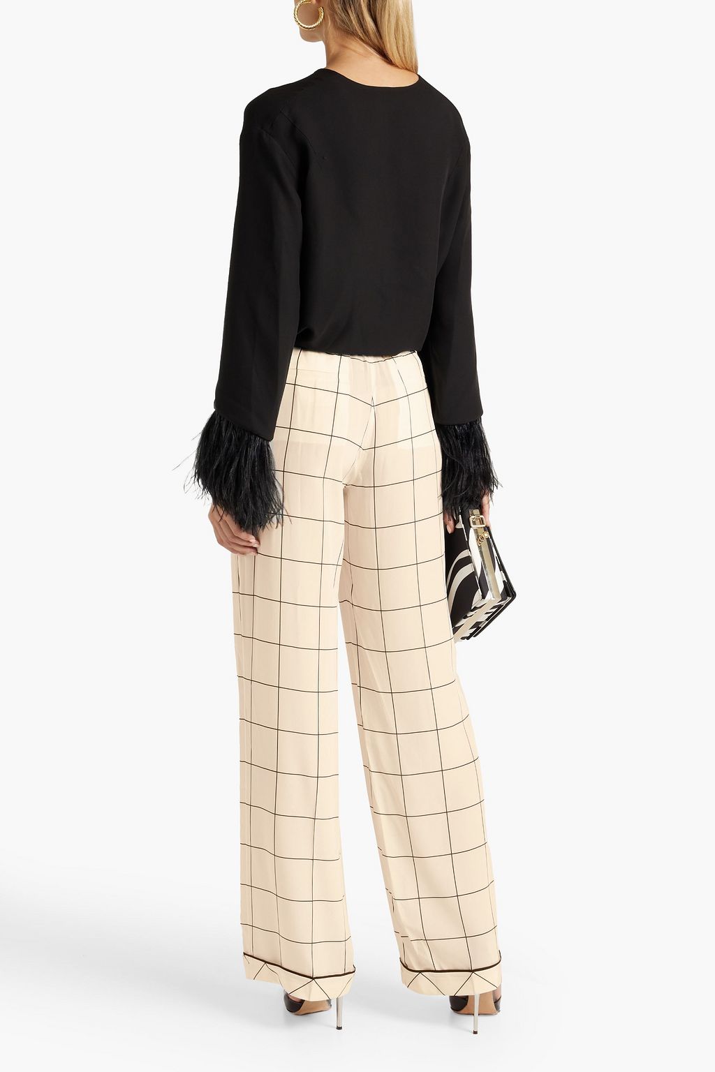 VALENTINO GARAVANI Checked silk crepe de chine wide-leg pants