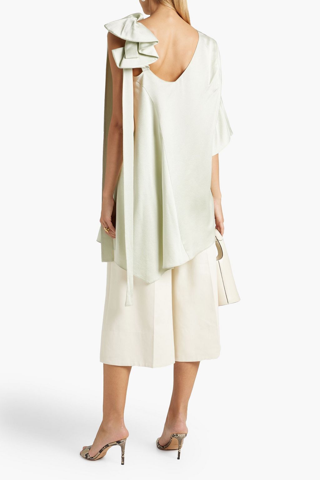 VALENTINO GARAVANI One-sleeve asymmetric ruffled hammered-satin top