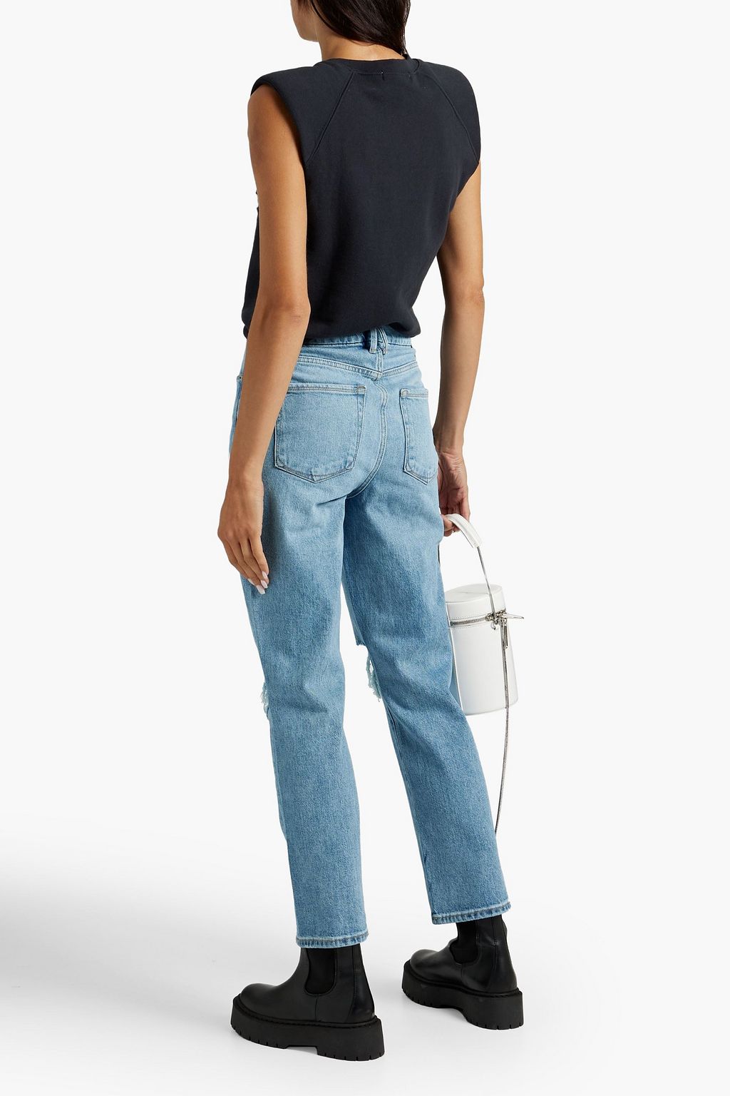 GOOD AMERICAN Good Boy distressed high-rise straight-leg jeans