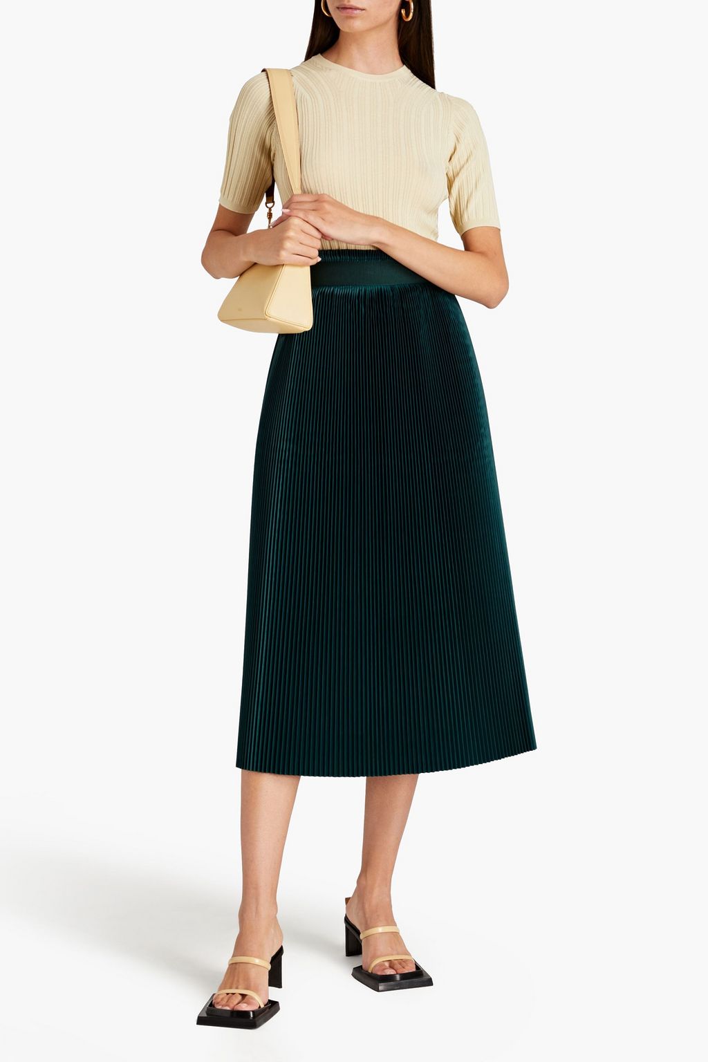 JIL SANDER Pleated satin midi skirt