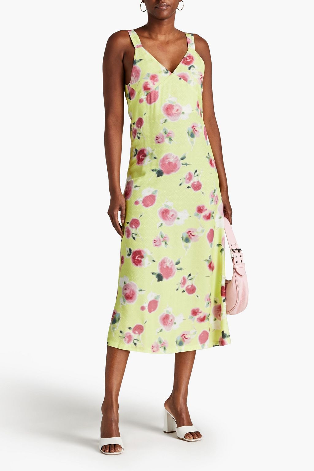 ROTATE BIRGER CHRISTENSEN Wrapeffect floralprint jacquard midi slip