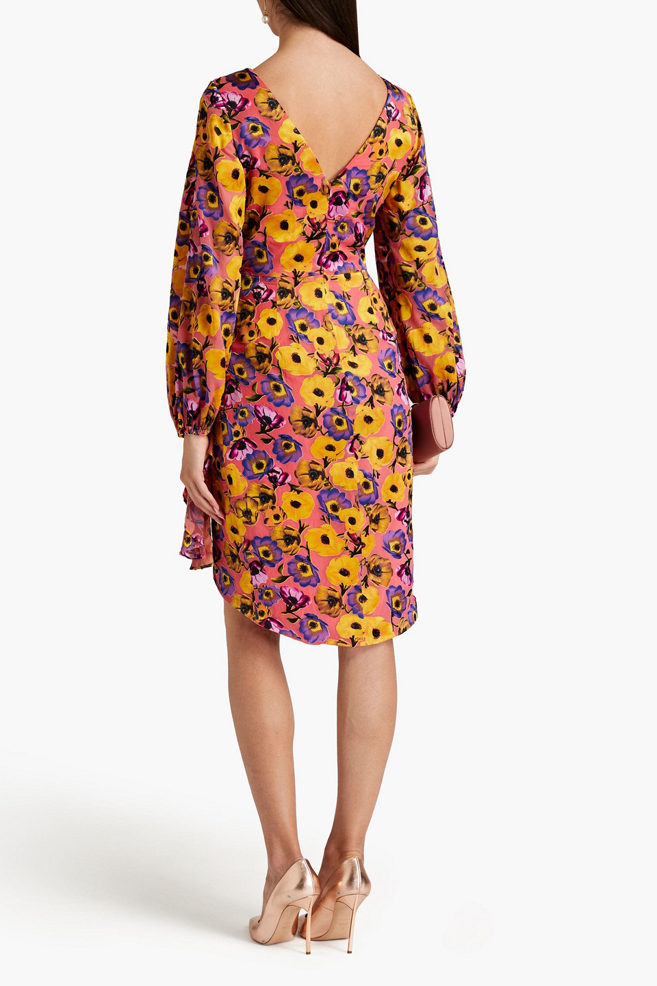Theia Monika Wrap-effect Floral-print Devoré-chiffon Dress In Pink