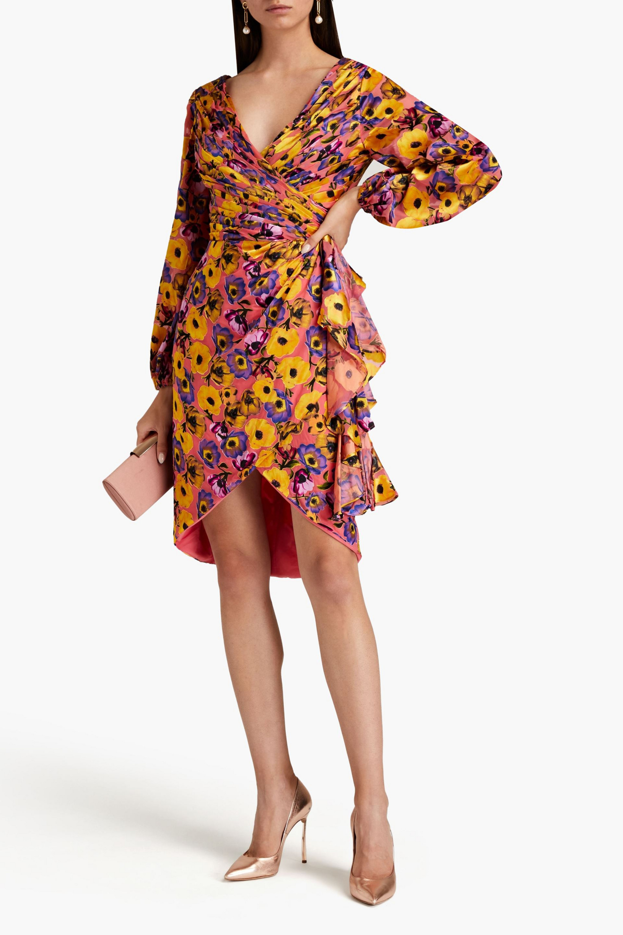 THEIA Monika wrap-effect floral-print devoré-chiffon dress
