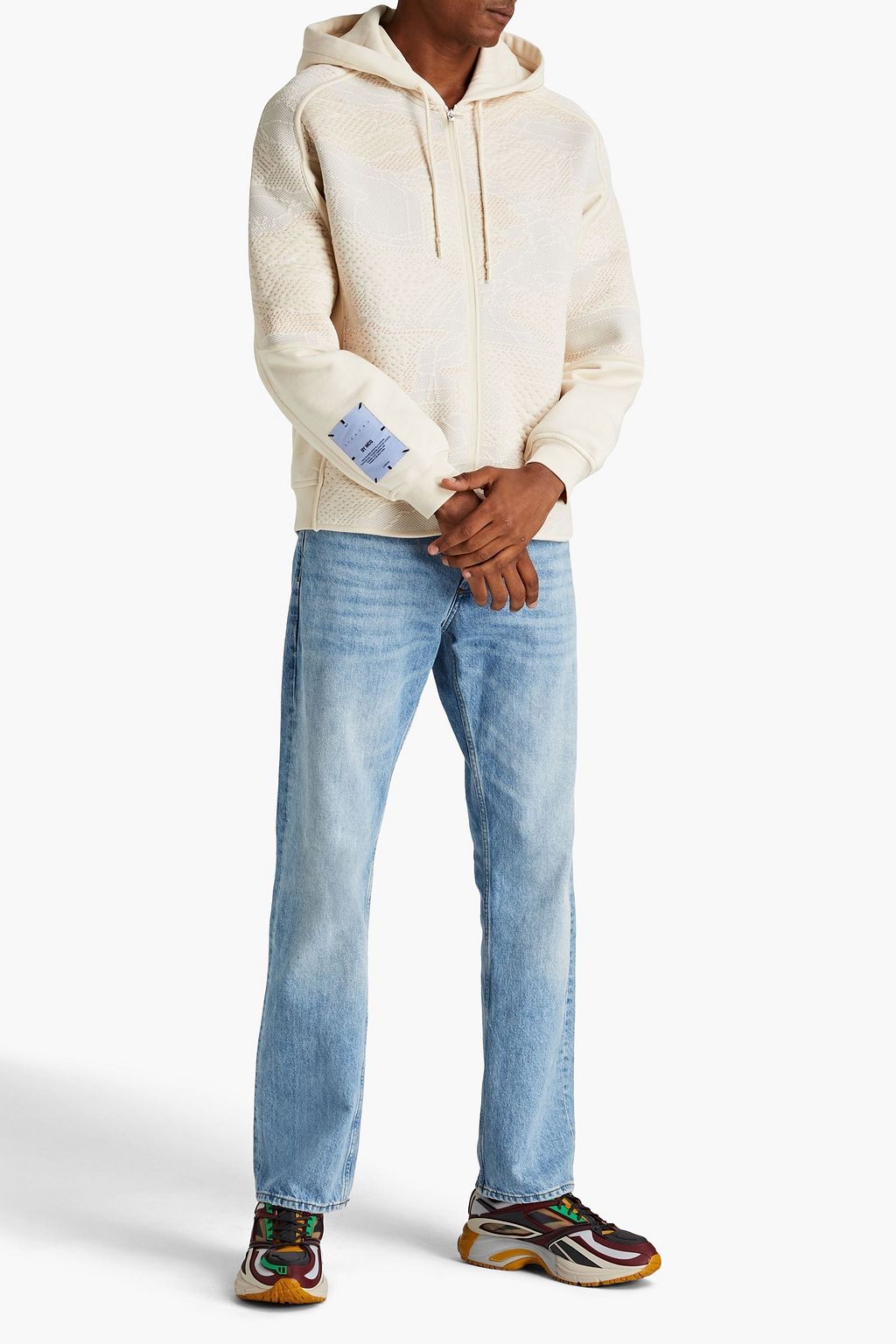 MCQ ALEXANDER MCQUEEN Jacquard knit-paneled fleece drawstring hoodie