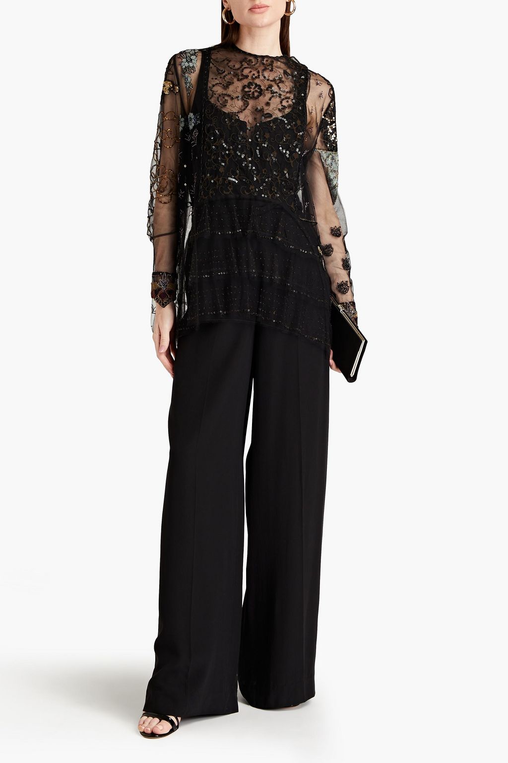 VALENTINO GARAVANI Embellished tulle blouse | THE OUTNET