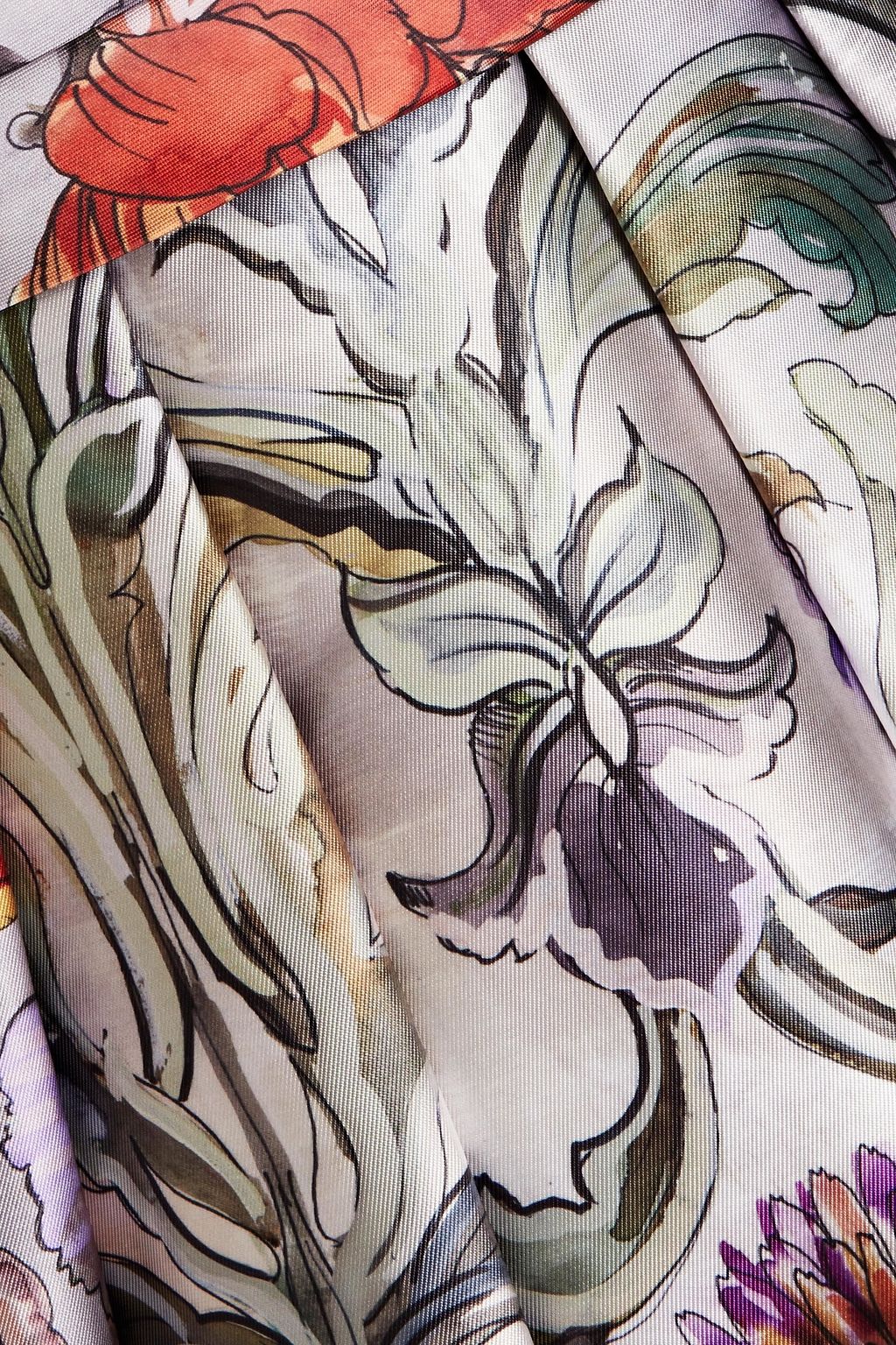 THEIA Strapless pleated floral-print faille gown