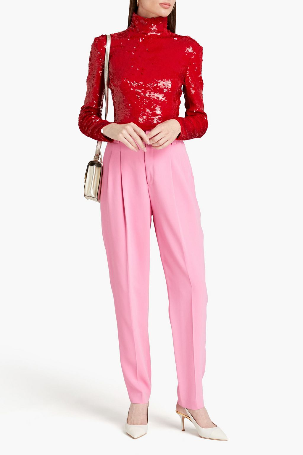 VALENTINO GARAVANI Sequined cotton-blend tulle turtleneck top