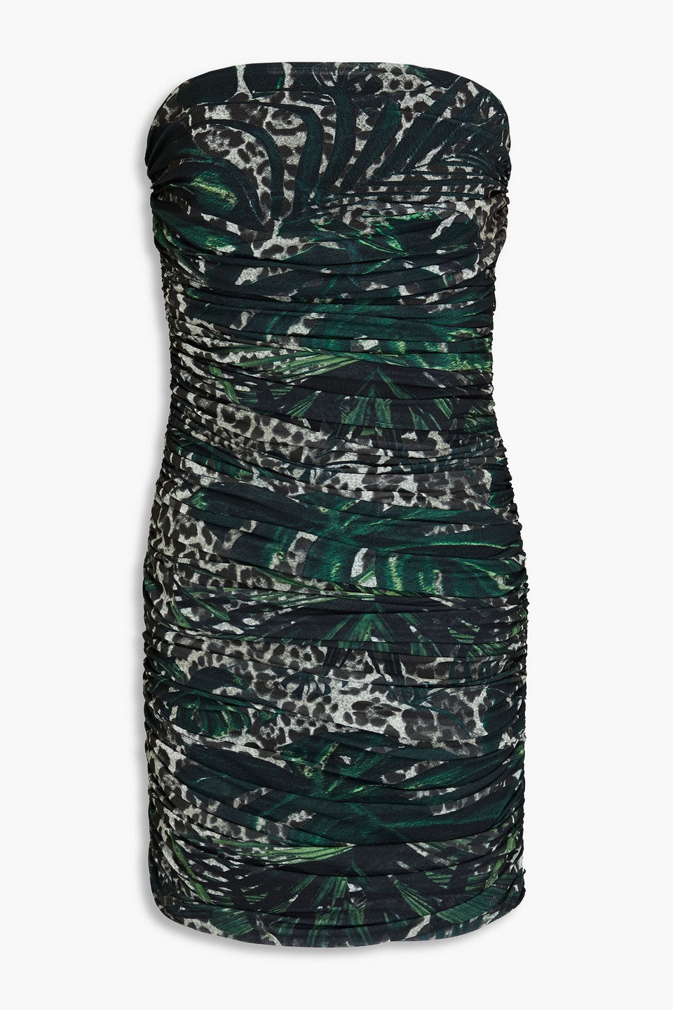Ba&sh - Strapless ruched printed mesh mini dress