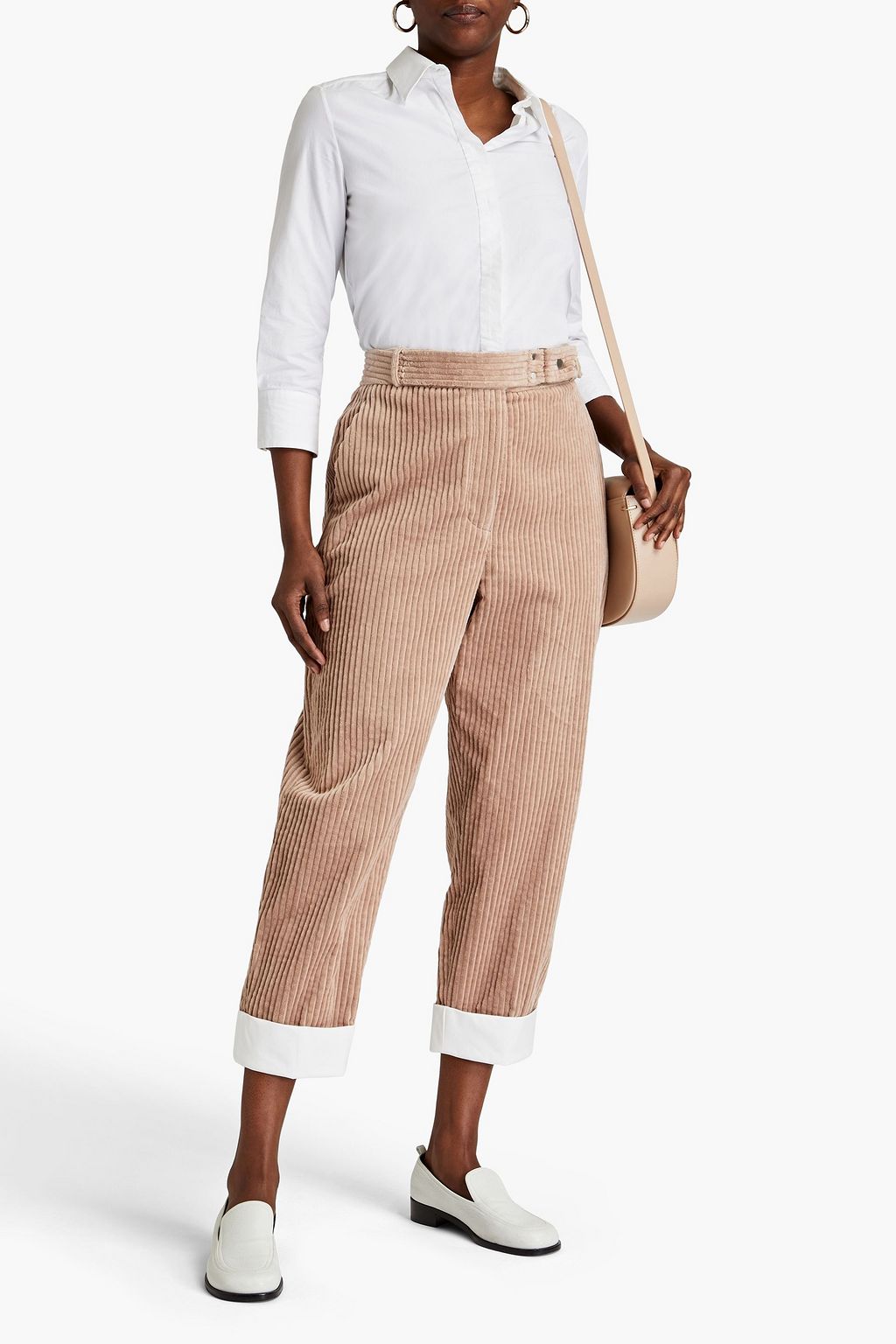 3.1 PHILLIP LIM بنطلون قصير بقصة مدببة من قماش كوردروي القطني