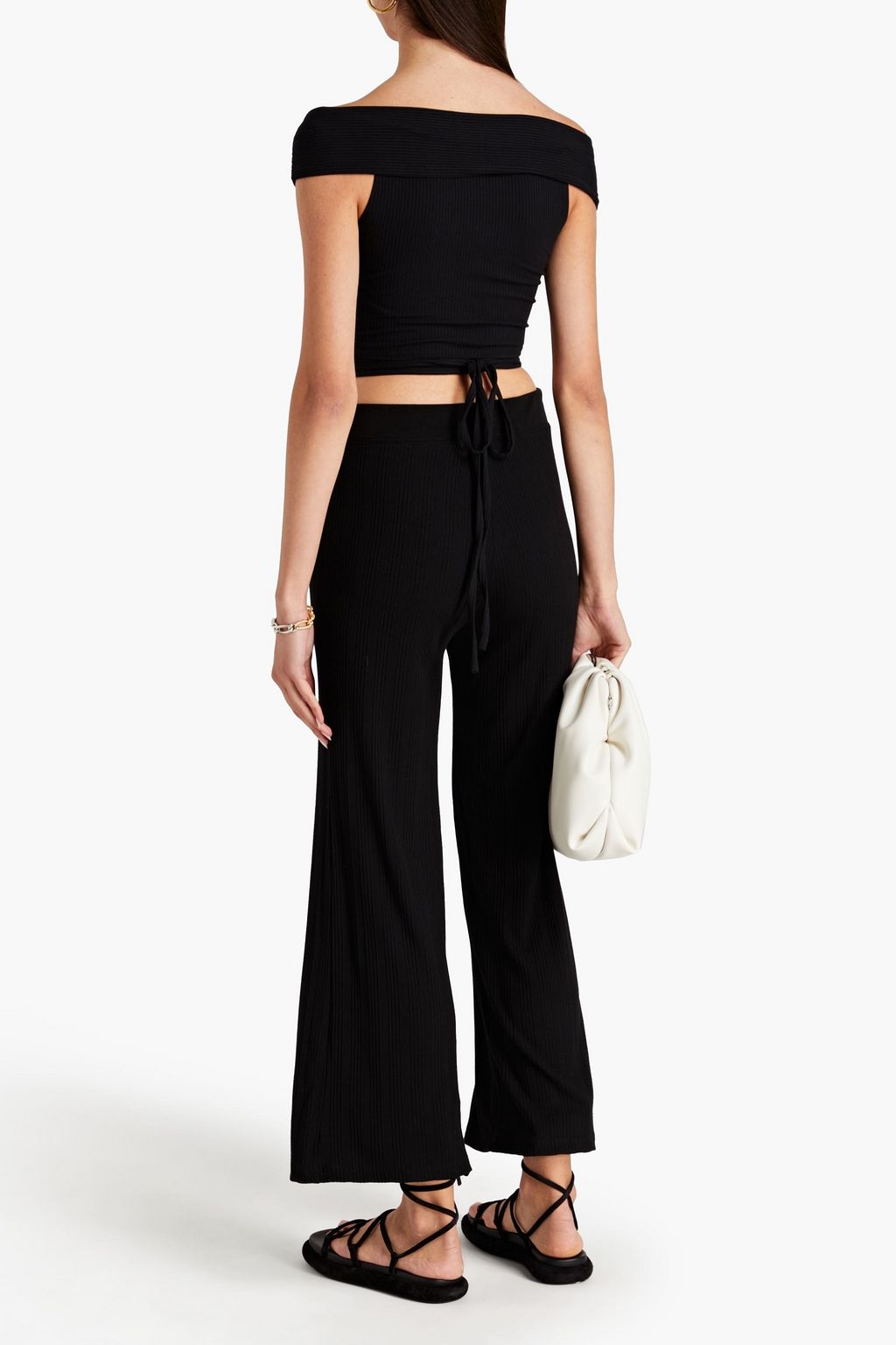 SIMKHAI Off-the-shoulder cropped ribbed stretch-modal top