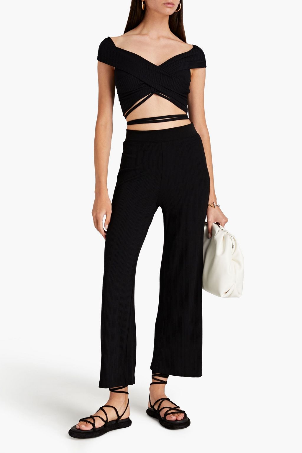 SIMKHAI Off-the-shoulder cropped ribbed stretch-modal top