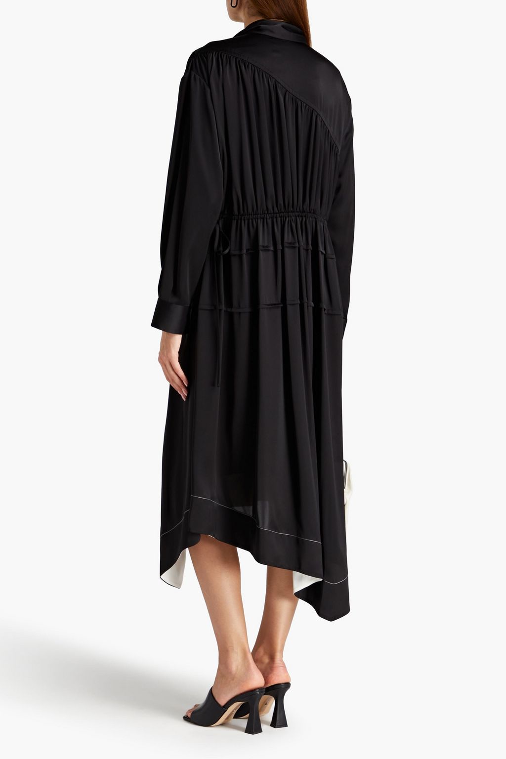 3.1 PHILLIP LIM サテン ミディワンピース アシンメトリー ギャザー&タック入り