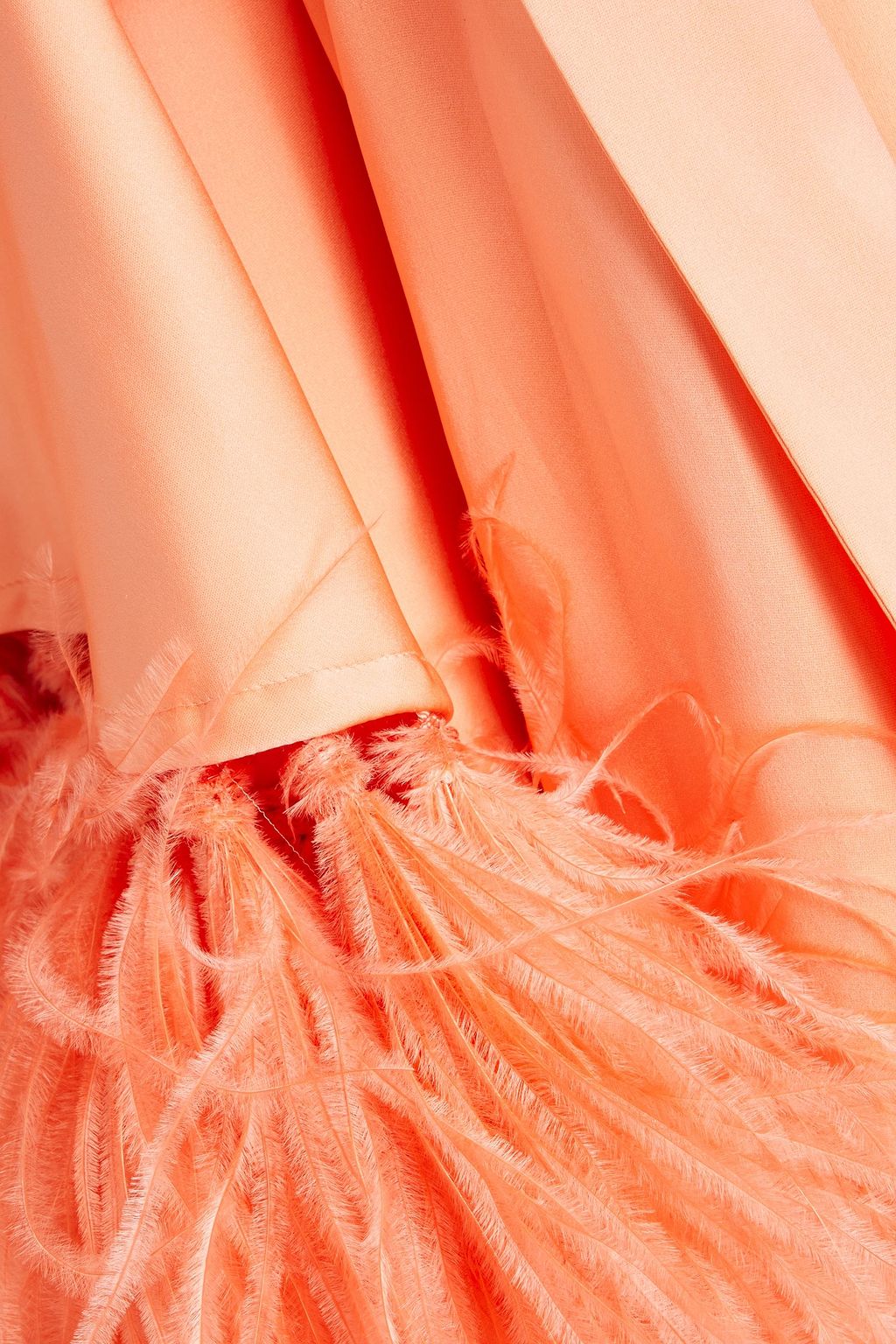 VALENTINO GARAVANI Tie-detailed feather-trimmed silk-satin tunic