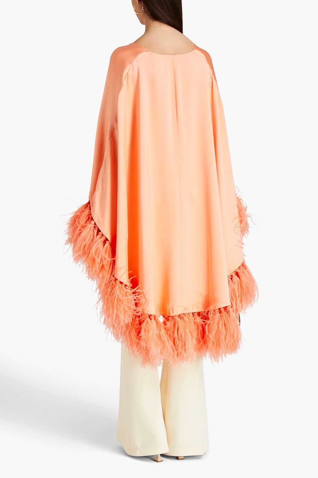 VALENTINO GARAVANI Tie-detailed feather-trimmed silk-satin tunic