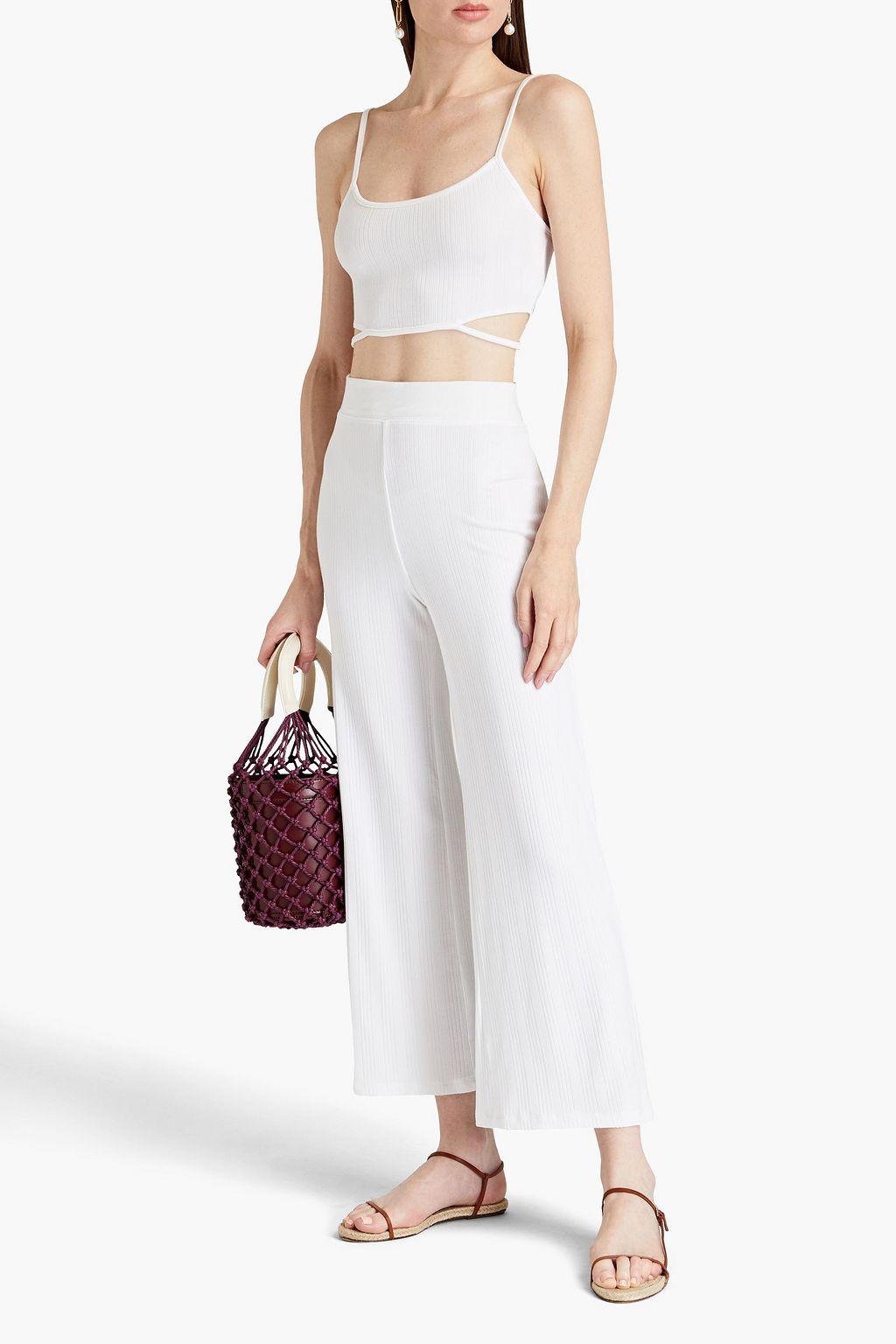 SIMKHAI Ribbed stretch-modal jersey wide-leg pants