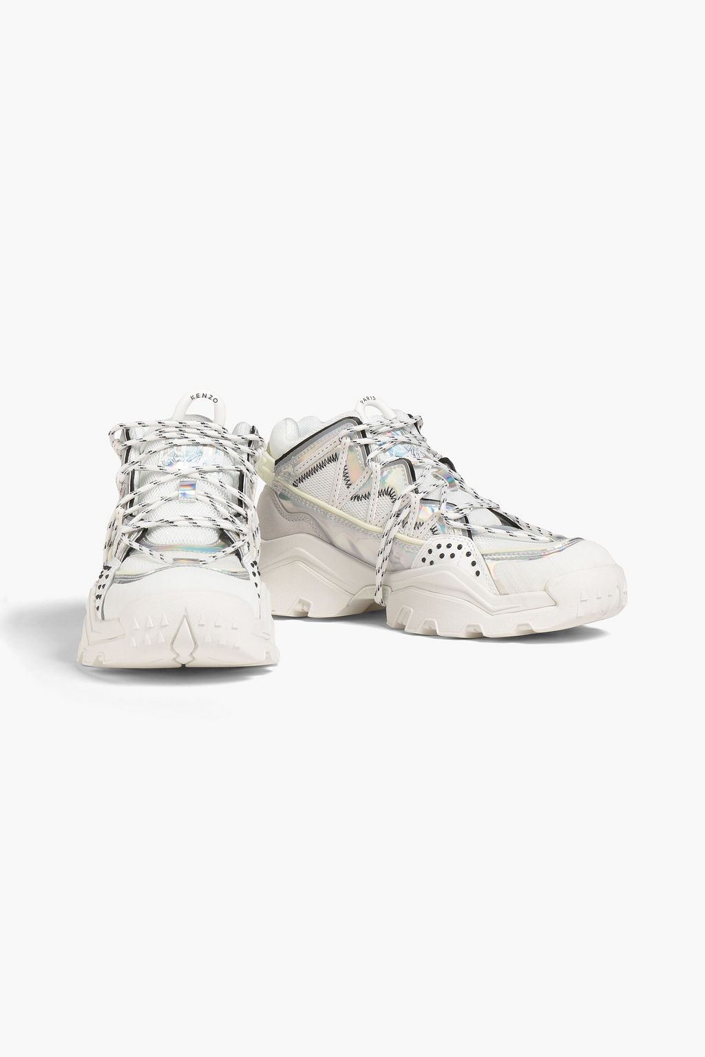 KENZO Inka iridescent-effect leather, suede and mesh sneakers | THE OUTNET