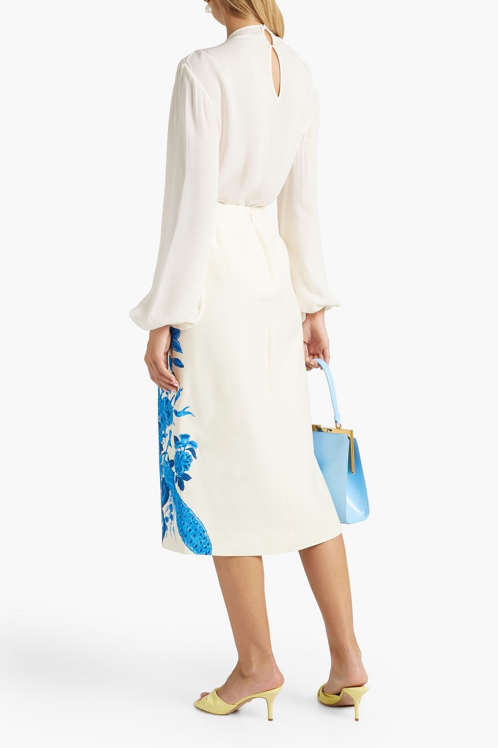 VALENTINO GARAVANI Printed wool and silk-blend crepe midi skirt