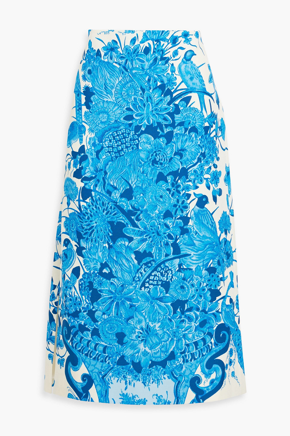 Valentino Delft-print Wool-blend Midi Pencil Skirt In Blue