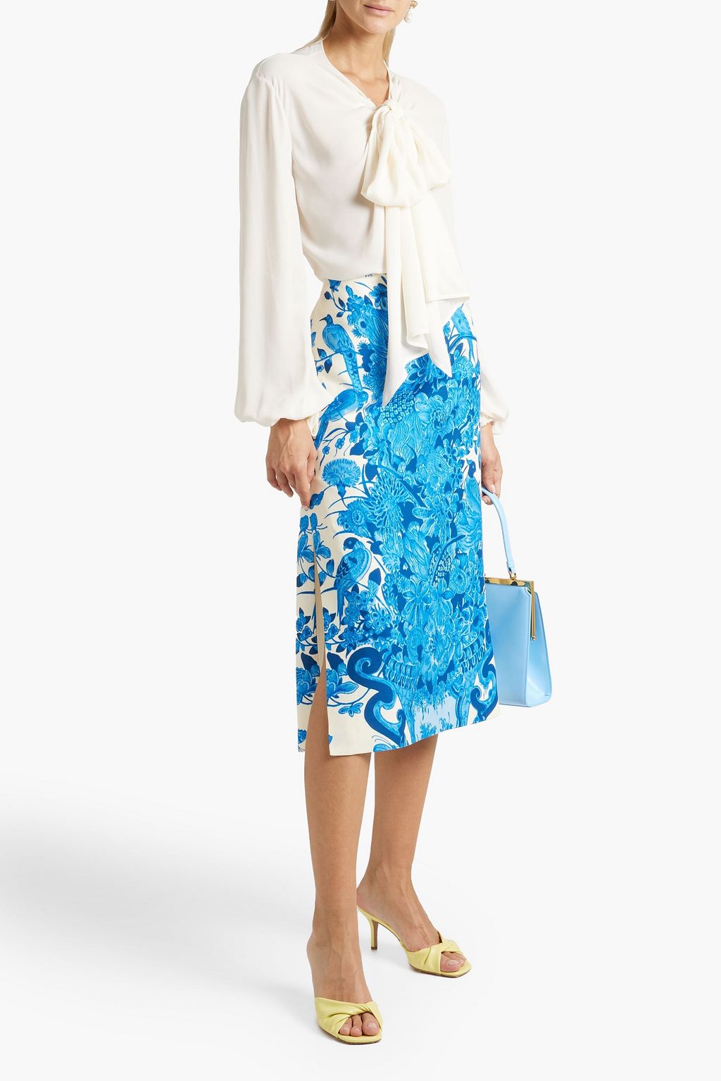 VALENTINO GARAVANI Printed wool and silk-blend crepe midi skirt