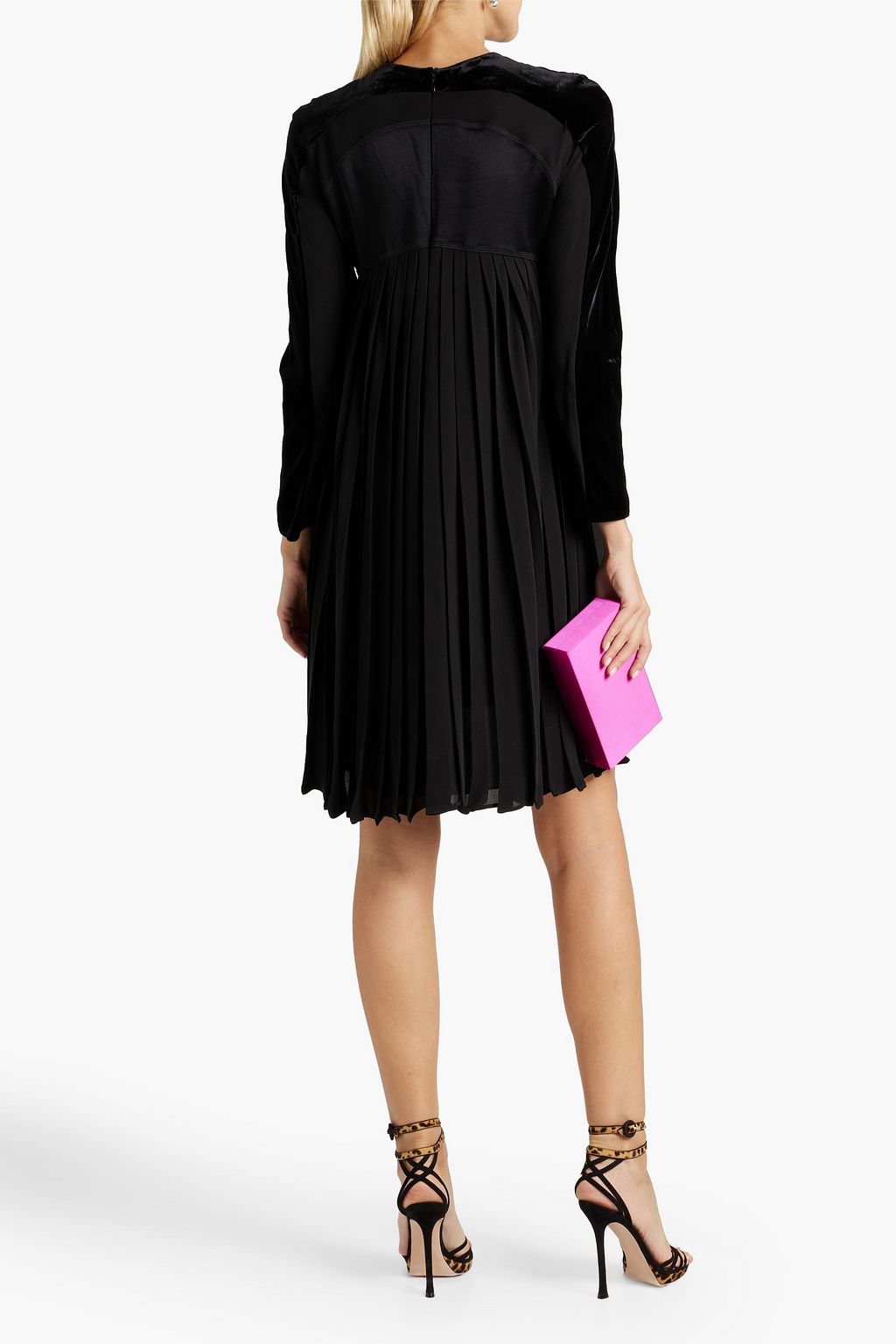 VALENTINO GARAVANI Pleated silk-crepe, satin and velvet mini dress