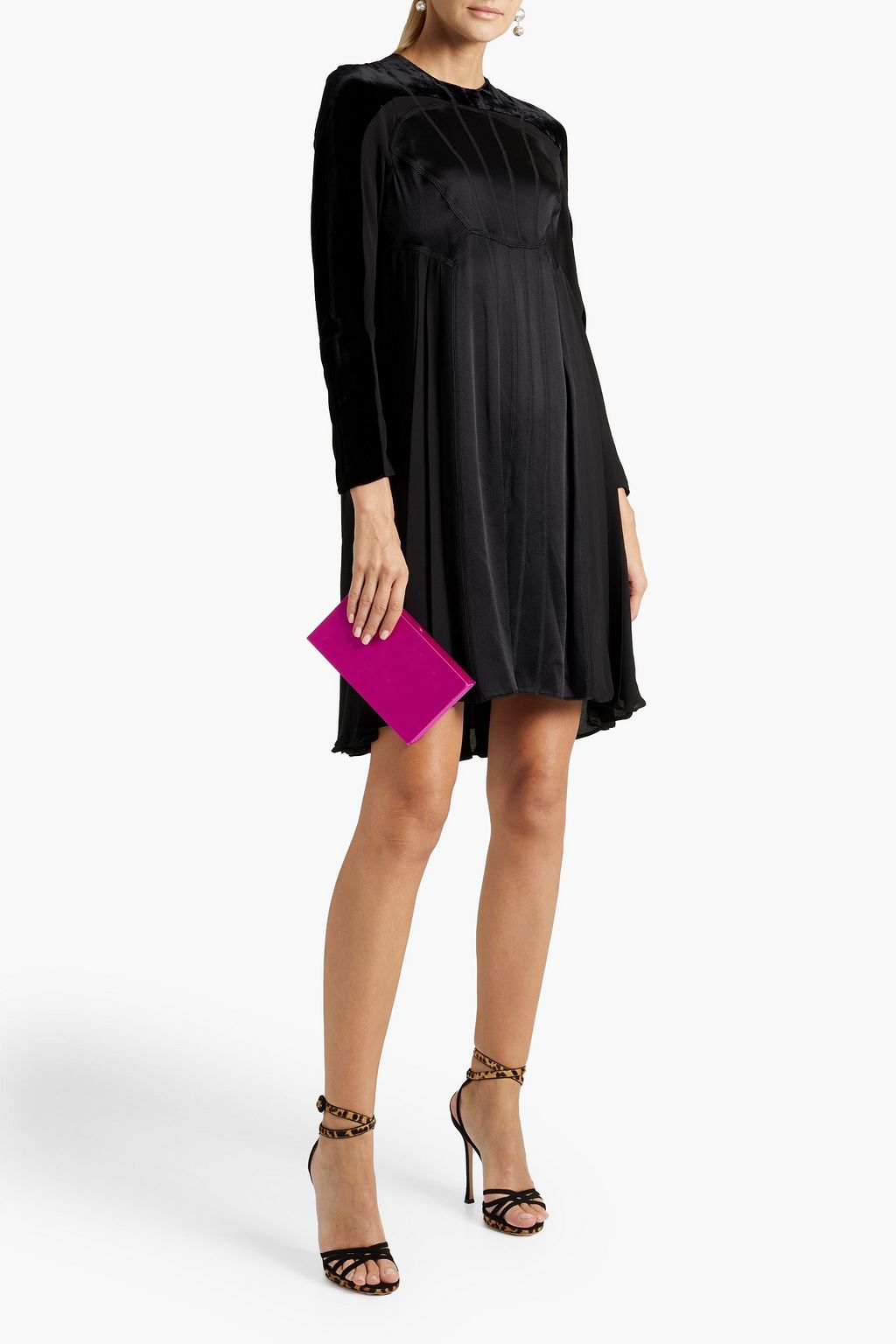 VALENTINO GARAVANI Pleated silk-crepe, satin and velvet mini dress