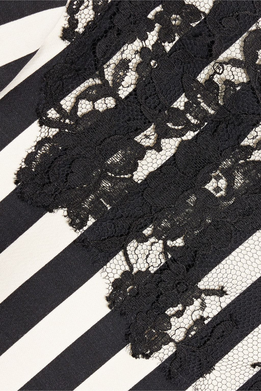 VALENTINO GARAVANI Lace-trimmed striped wool and silk-blend crepe mini dress