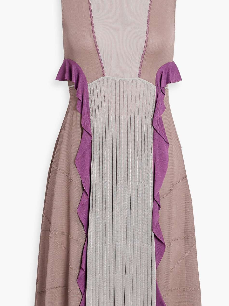 ruffled ribbed and stretch-knit dress