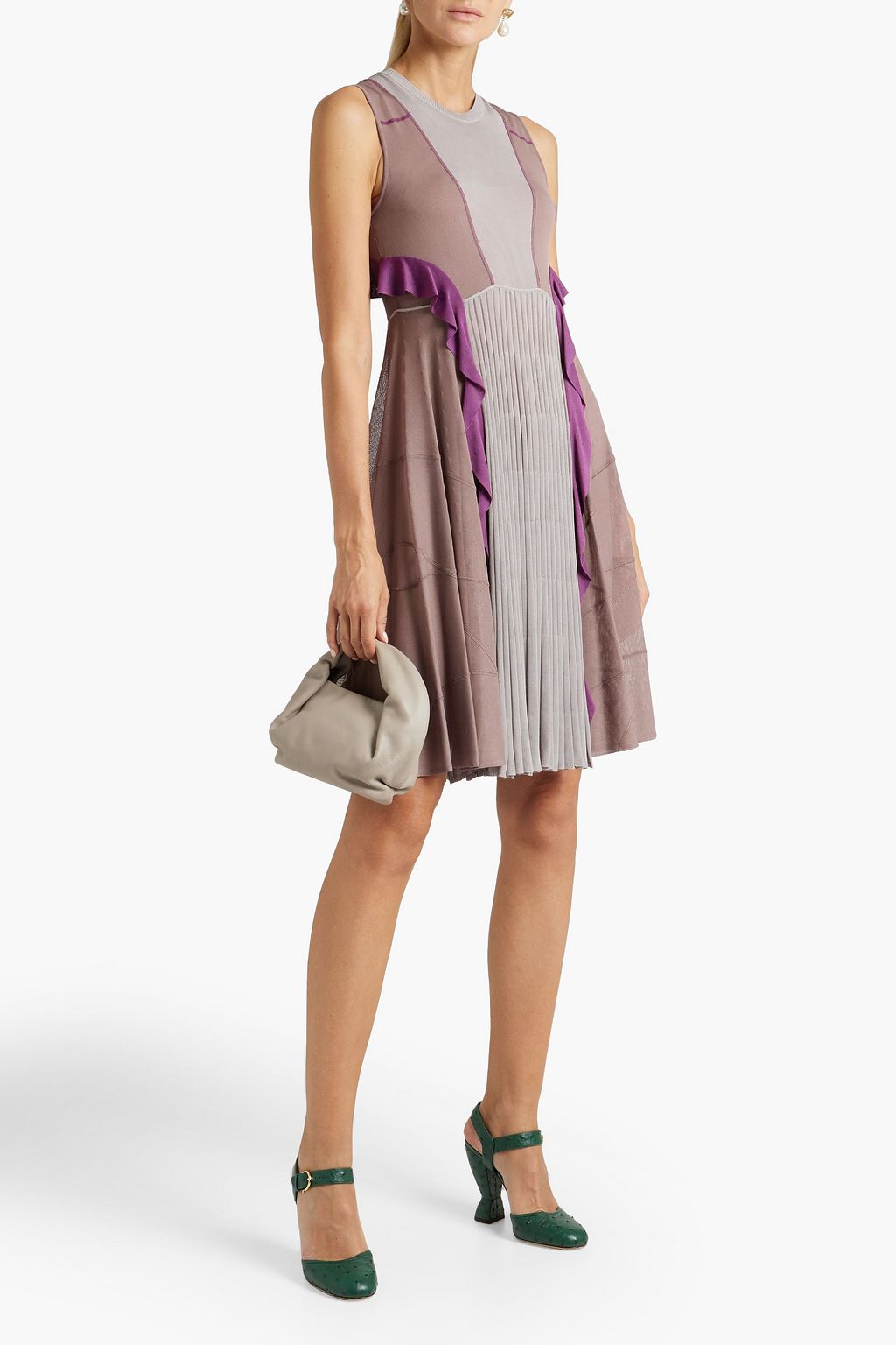 VALENTINO GARAVANI Ruffled ribbed and stretch-knit dress
