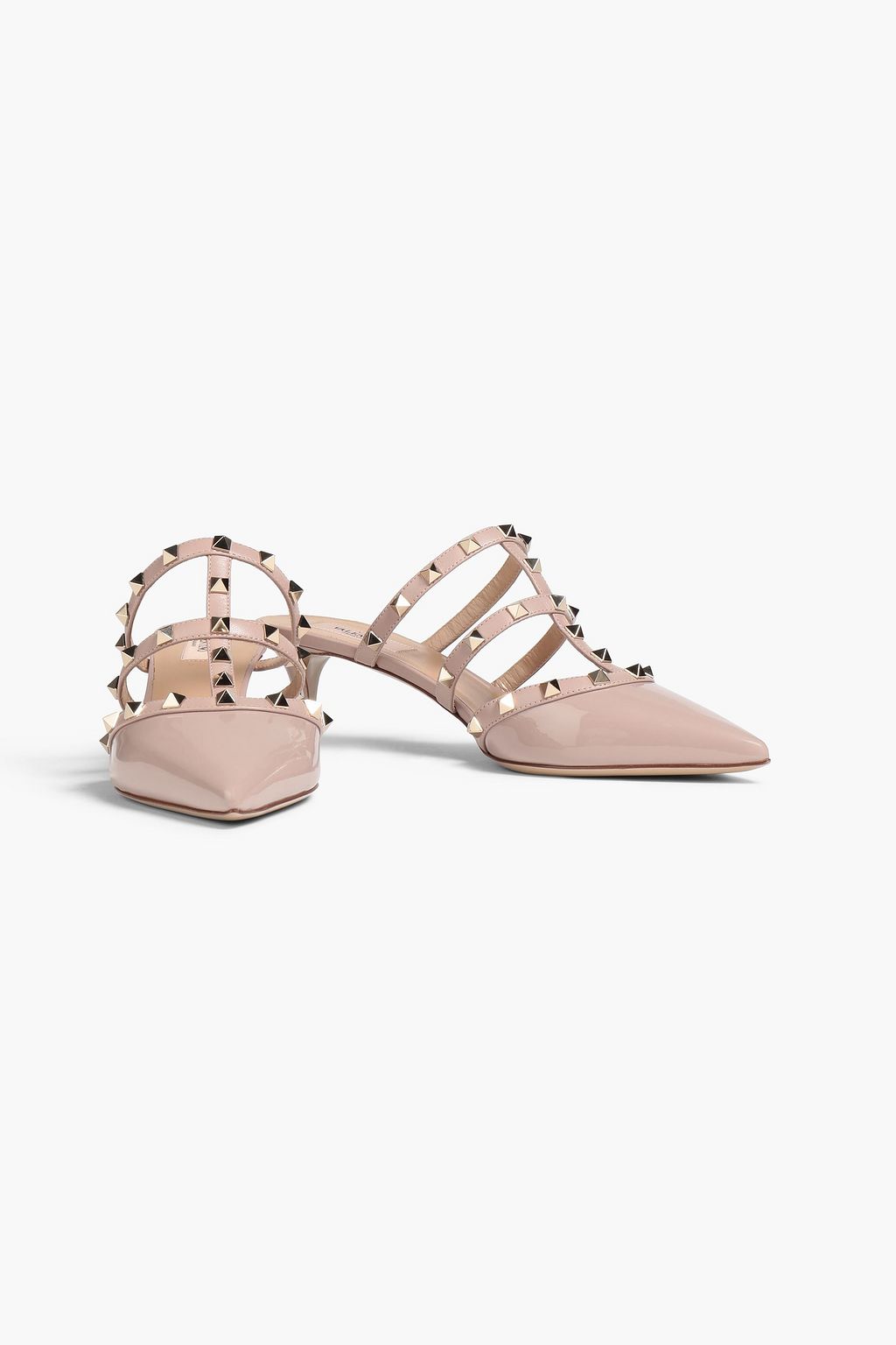 VALENTINO GARAVANI Rockstud smooth and patent-leather mules