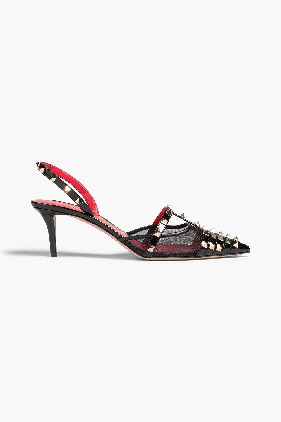 Shop Valentino Rockstud Alcove Mesh And Patent-leather Slingback Pumps In Black