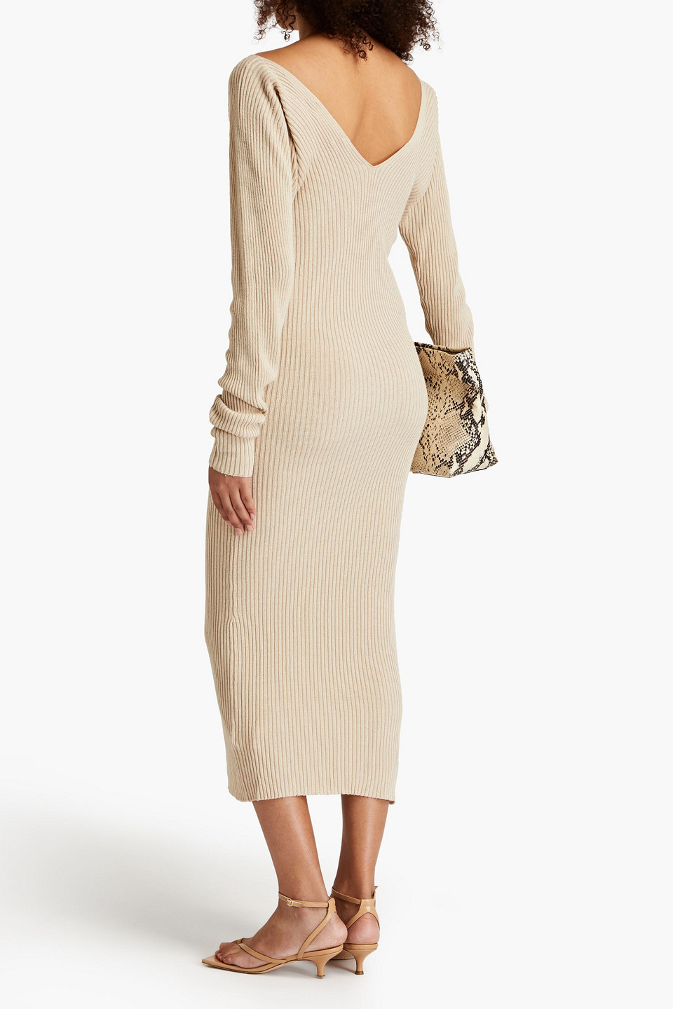  Remain Birger Christensen - Courtney Midikleid Aus Einer Gerippten Jute-leinenmischung - Neutral - De 36 