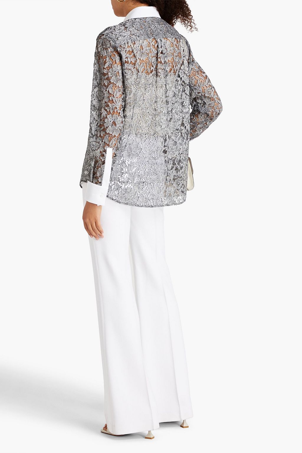 VALENTINO Piqué-trimmed metallic corded lace shirt